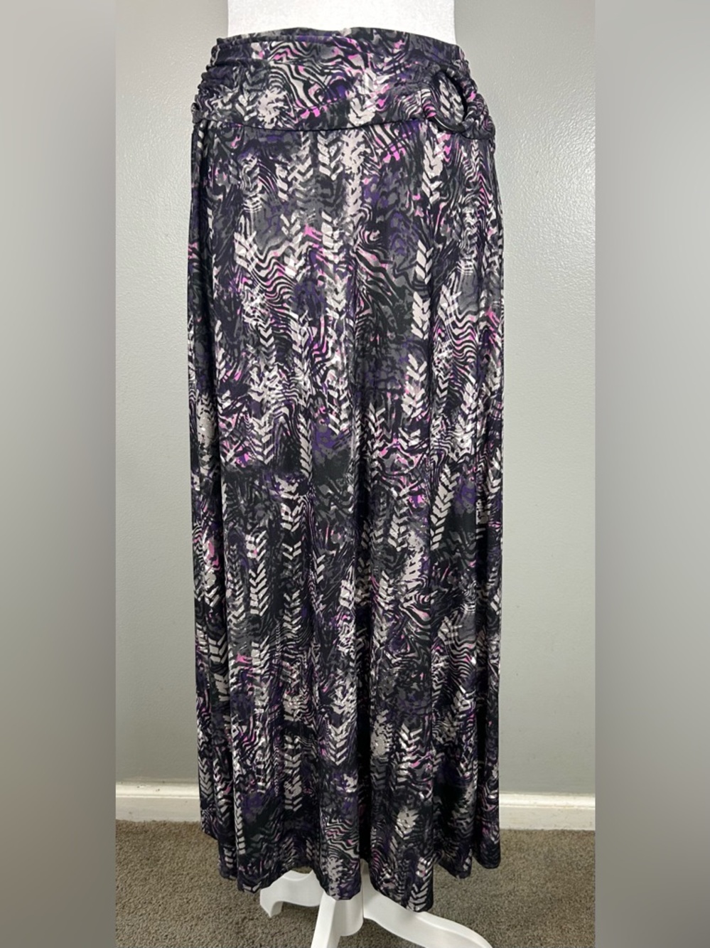 Robert Louis Black Maxi Skirt with Purple and White Abstract Print